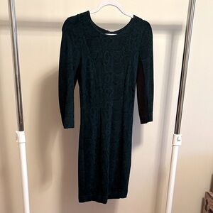 French Connection Dark Green/Black Snakeskin Print Long Sleeve Stretch Dress
